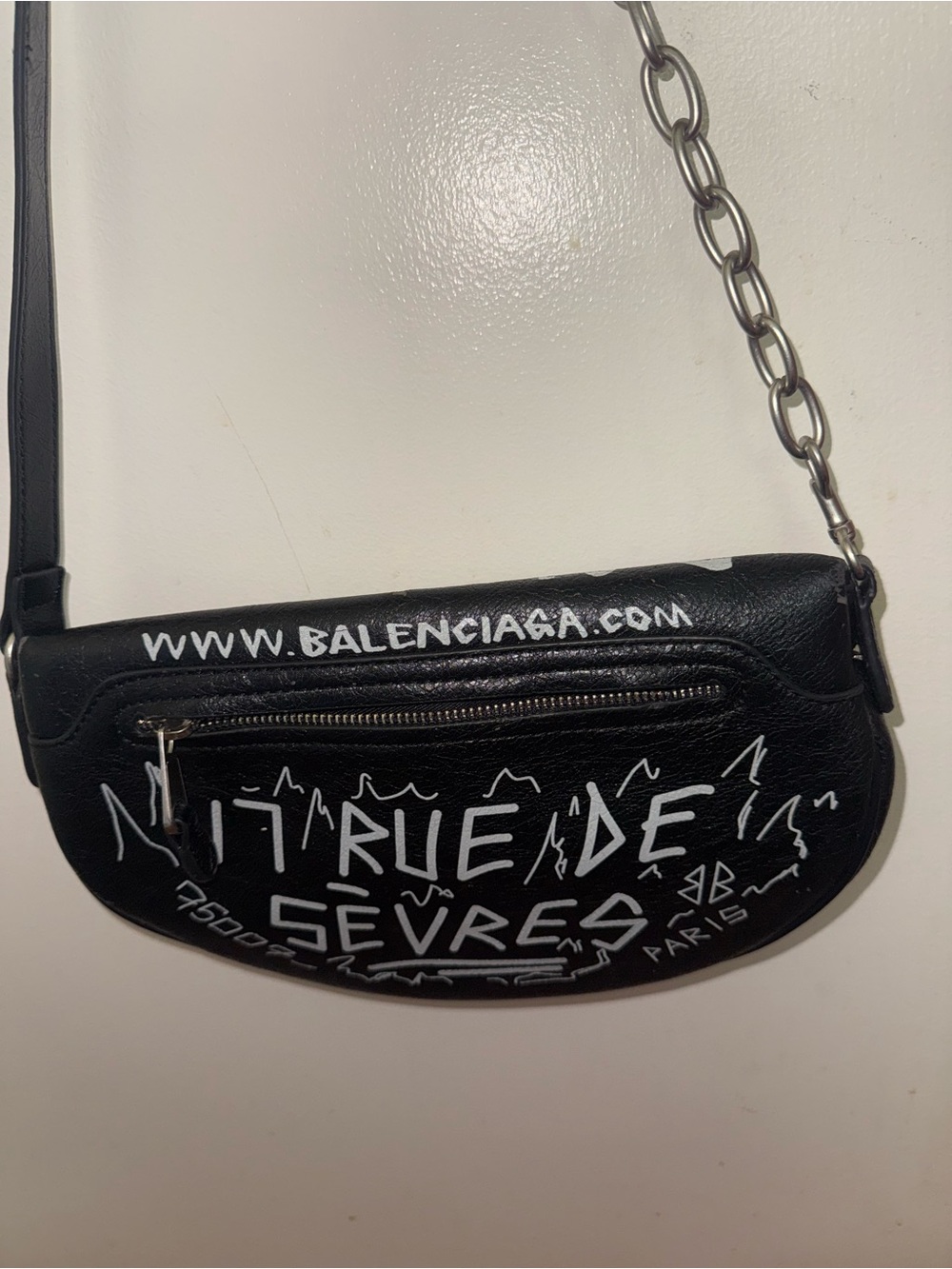 Balenciaga Black Leather Graffiti Saddle Crossbody Bag - Picture 2 of 4